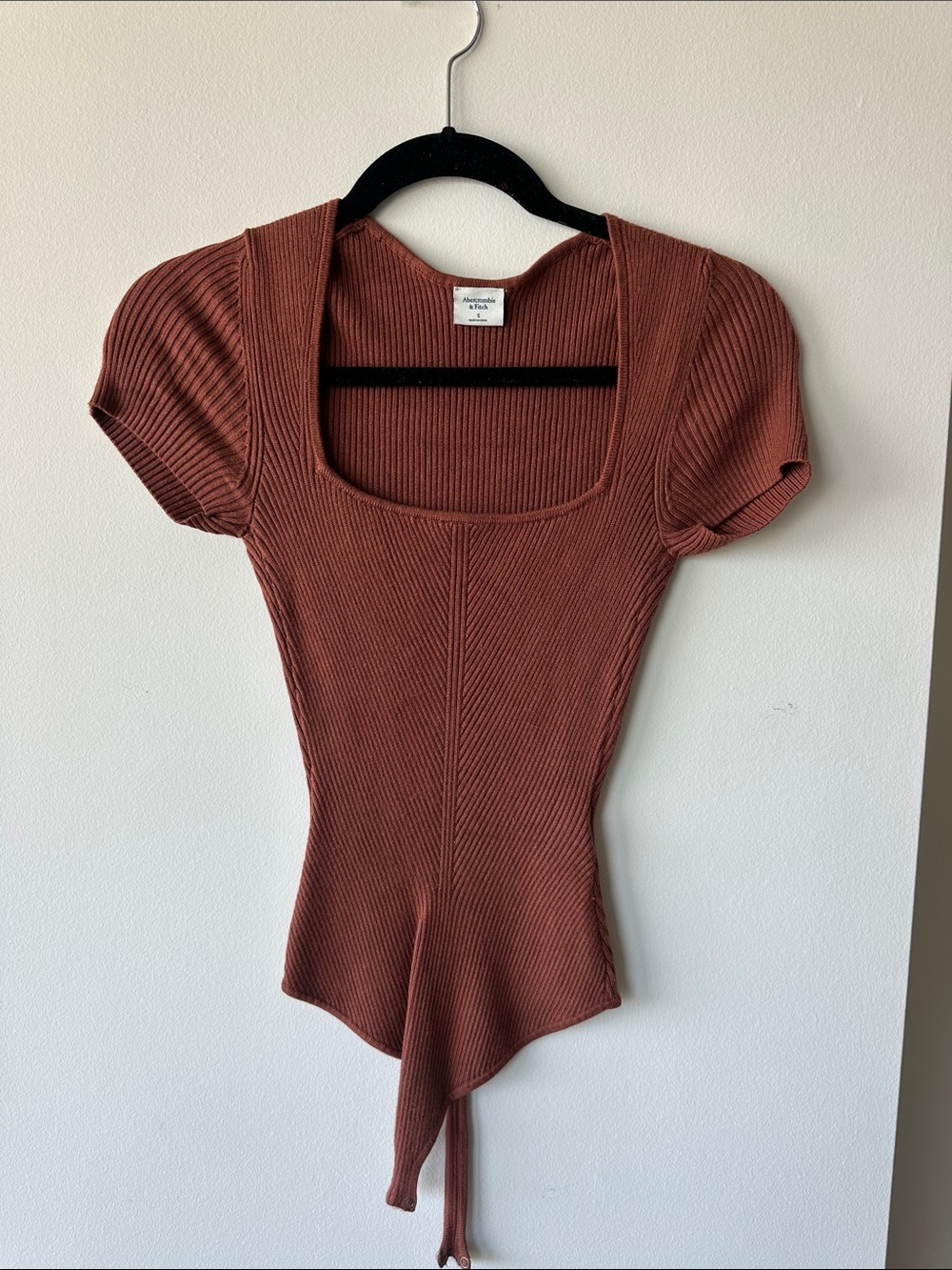 Abercrombie & Fitch Ribbed Square-Neck Bodysuit in Rust